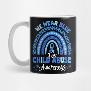 We Wear Blue for Child Abuse Awareness – Blue Ribbon Rainbow Support Mug